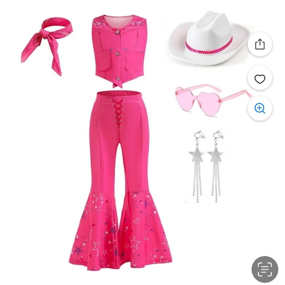 Girls pink cowgirl costume Pink Lace-Up Flared Pants vest bandanna 2x